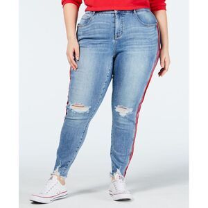 Plus Size Ripped Side-Striped Skinny Jeans